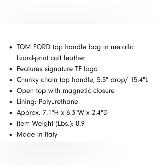 TOM FORD NWT
TF Mini Metallic Lizard-Print
Chain Top-Handle Bag - Picture 9 of 9